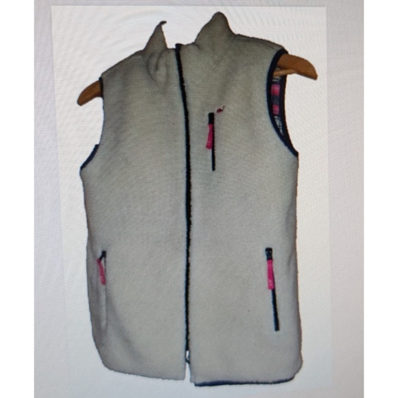 Girl's VINEYARD VINES Reversible Plaid Sherpa Vest Pink Cream Size XL EUC - Picture 2 of 4